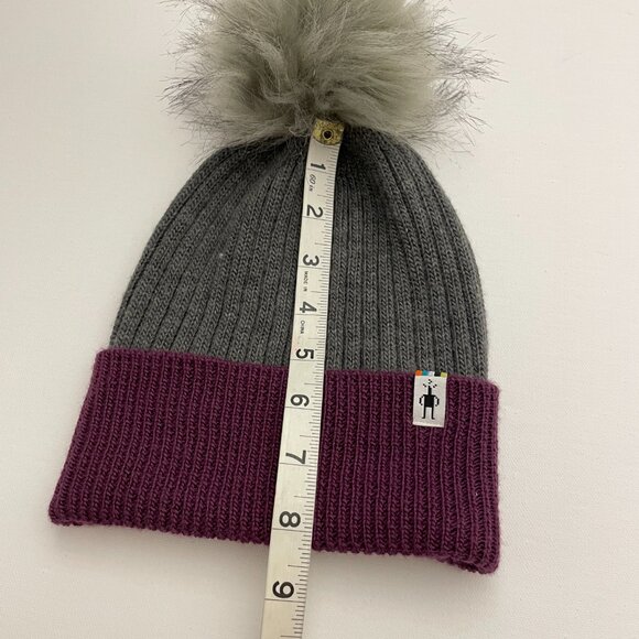 Smartwool Merion Wool Rib-Knit Beanie Hat with Faux Fur Pom - Picture 6 of 6